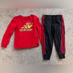 Adidas boys red and black matching outfit set 4T